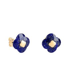 Boucles d'Oreilles Puces Trèfle en Or Jaune 750 & Lapis Lazuli - Morganne Bello