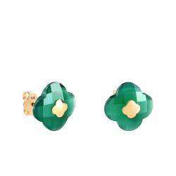 Boucles d'Oreilles Puces Trèfle en Or Jaune & Agate Verte - Morganne Bello