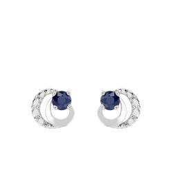 Boucles d'Oreilles Rond en Or Blanc 750 & Saphir - Joelli