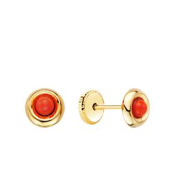 Boucles d'Oreilles Rondes en Or Jaune 750 & Corail - Emanessence