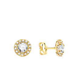 Boucles d'Oreilles Rondes en Or Jaune 750 & Halo d'Oxydes de Zirconium Blancs - Emanessence