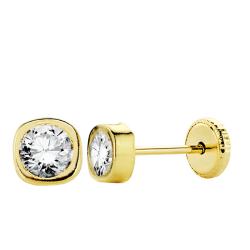 Boucles d'Oreilles Rondes en Or Jaune 750 & Oxydes de Zirconium Blancs - Emanessence