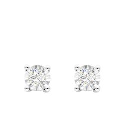 Boucles d'Oreilles Rondes Facettées en Or Blanc 375 & Diamants 0,15 ct - Emanessence