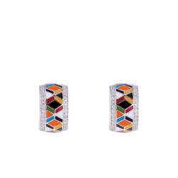 Boucles d'Oreilles Siena en Argent 925 & Oxydes de Zirconium Blancs et Laque Multicolore - Una Storia