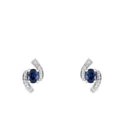 Boucles d'Oreilles Spires en Or Blanc 750 & Diamant et Saphir - Joelli