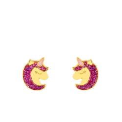 Boucles d'Oreilles Tête de Licorne en Or Jaune 375 - Bambins
