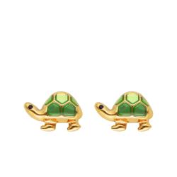 Boucles d'Oreilles Tortue Verte en Or Jaune 375 ou 750 - Emanessence