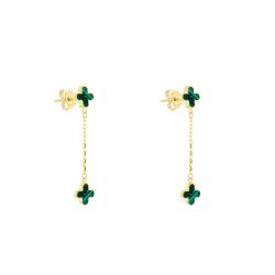 Boucles d'Oreilles Trèfle en Or Jaune 375 & Malachites - Emanessence