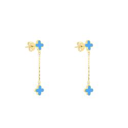 Boucles d'Oreilles Trèfle en Or Jaune 375 & Turquoises - Emanessence