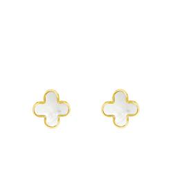Boucles d'Oreilles Trèfles en Or Jaune 375 & Nacres Blanches - Aurora
