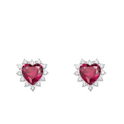 Boucles d'Oreilles Valentine Heart en Argent 92 & Oxydes de Zirconium Blancs et Rubis Lab-Grown - H2315-013-10 - Thomas Sabo