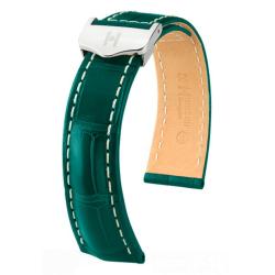 Bracelet Cuir Navigator Vert foncé Mat Silver - Entrecorne 22mm - Chute 20mm Sans Boucle - Hirsch
