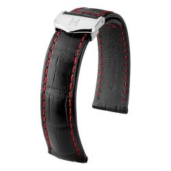 Bracelet Cuir Speed Alligator Noir/Rouge 07507458 19mm à 21mm - Hirsch