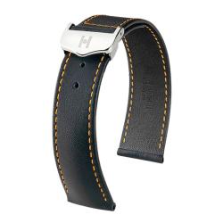 Bracelet Cuir Voyager Selection Calfskin Noir Orange 07175453 20mm à 22mm (sans boucle) - Hirsch
