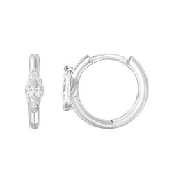 PROMO Créoles Pierre Marquise en Or Blanc 375 & Oxydes de Zirconium, Diamètre 13 mm - Emanessence OCARAT.COM BIJOUTERIE N°1