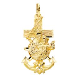 Croix Ancre Marine Vierge du Mont Carmel en Or Jaune 750 - Lumiosa