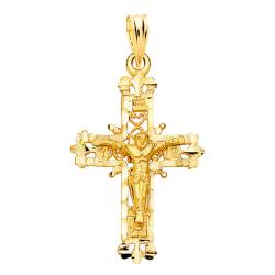 Croix Christ Filigrane en Or Jaune 750, Largeur 28mm - Lumiosa