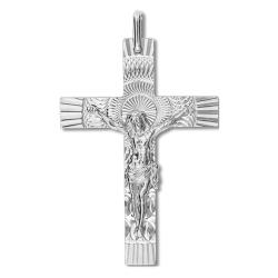 Croix Christ Solaire en Or Blanc 750, Dimension 21 x 34 mm - Lucas Lucor