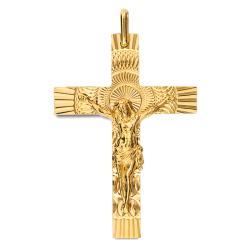 Croix Christ Solaire en Or Jaune 750, Dimension 21 x 34 mm - Lucas Lucor