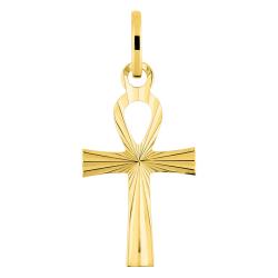 Croix de Vie Ankh Striée en Or Jaune 750, Dimension 10 x 17 mm - Emanessence