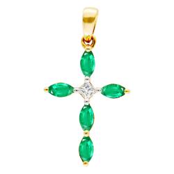 Croix Diamant 0,05 ct & Émeraudes Ovales 0,55 ct en Or Jaune 375 ou 750 - Orphée