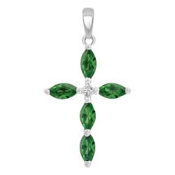 Croix en Or Blanc 375 ou 750 & Diamant et Emeraudes Ovales - Orphée