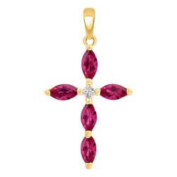 Croix en Or Jaune 750 & Diamant et Rubis - Orphée