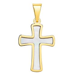 Croix en Or Jaune 750 & Nacre, Dimension 18 x 12 mm - Lumiosa