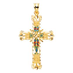 Croix Filigrane Vitrail en Or Jaune 750, Dimension 28 x 44 mm - Lumiosa