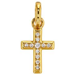 Pendentif Croix 11 Oxydes de Zirconium en Plaqué Or, Dimension 7 x 12 mm - Ocarat