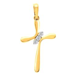 Pendentif Croix Abstrait en Or Jaune 375 & Diamants 0,04 ct - Juweel