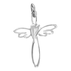 Pendentif Croix Ailée et Coeur en Or Blanc 375 - Vandona