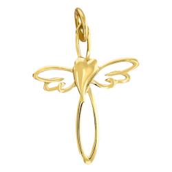 Pendentif Croix Ailée et Coeur en Or Jaune 375 - Vandona