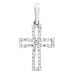 Pendentif Croix Ajourée en Or Blanc 375 & Diamants 0,12 ct HSI - Lumiosa