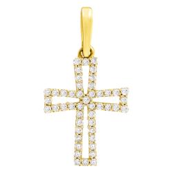 Pendentif Croix Ajourée en Or Jaune 375 & Diamants 0,12 ct HSI - Lumiosa