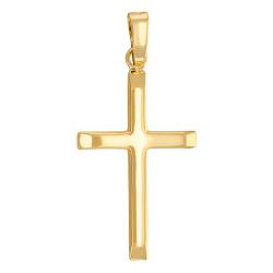 Pendentif Croix Bords Aplatis Bélière Epaisse en Or Jaune 375 - Vandona