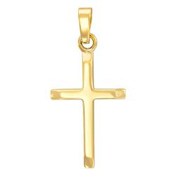 Pendentif Croix Bords Aplatis en Or Jaune 750 - Vandona