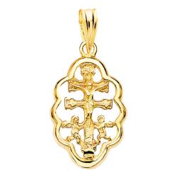 Pendentif Croix Caravaca en Or Jaune 750, Largeur 18 mm - Lumiosa