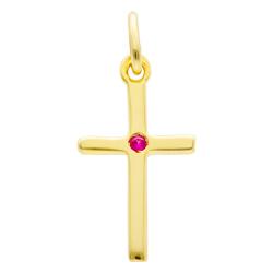 Pendentif Croix Chapelet en Or Jaune 375 & Pierre Rose - Vandona