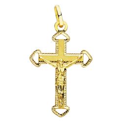 Pendentif Croix Christ Texturé en Or Jaune 750, Dimensions 14 x 23 mm - Vandona