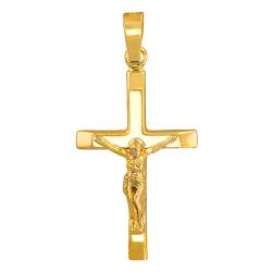 Pendentif Croix Crucifix et Bords Aplatis en Or Jaune 750 - Vandona