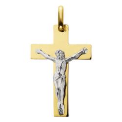 Pendentif Croix de Jésus en Or Jaune & Blanc 750, Dimension 16 x 24 mm - Augis