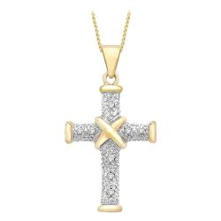 Pendentif Croix en Or Jaune 375 & Diamants 0,04 ct - Emanessence