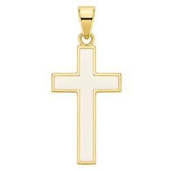 Pendentif Croix en Or jaune 375 & Émail Blanc, Dimension 12 x 22 mm - Ocarat