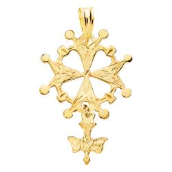 Pendentif Croix Huguenote Texturée en Or Jaune 750, Dimension 17 x 28 mm - Vandona