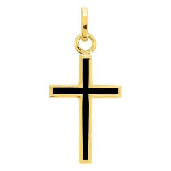 PROMO Pendentif Croix Laque Noire en Or Jaune 375 ou 750, Dimension 12 x 18 mm - Emanessence OCARAT.COM BIJOUTERIE N°1