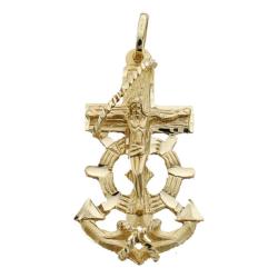 Pendentif Croix Marine et Christ en Or Jaune 750 - Lumiosa