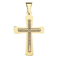 Pendentif Croix Sculptée à l'Intérieur en Or Jaune 750 - Vandona