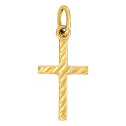 Pendentif Croix Striée Creusée en Or Jaune 375 - Vandona
