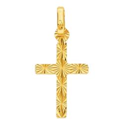 Pendentif Croix Striée et Ensoleillée en Or Jaune 750 - Vandona